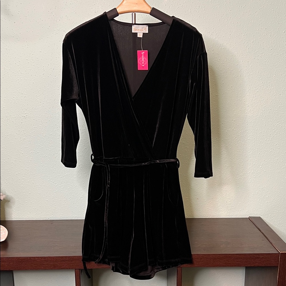 Veronica M Black Velvet Wrap Romper